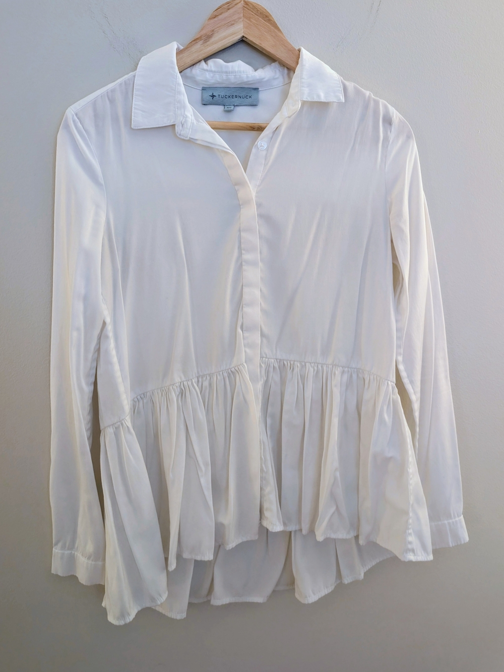 Tuckernuck Ivory Ruffled Button-Front Peplum Shirt
